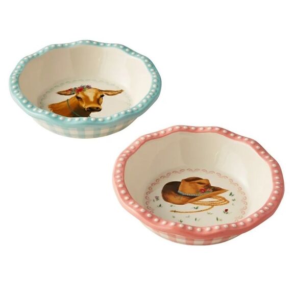š¦ New Pioneer WomanĀ Sweet Romance Cow 2 Pack MiniāCeramic Pie Pan Set, 4.75āāD - Picture 6 of 9